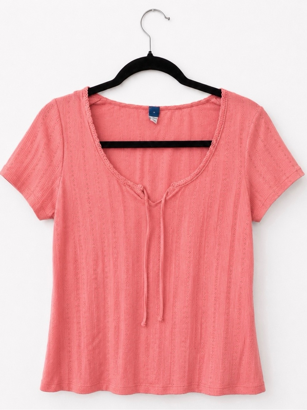 Old Navy Coral Ribbed Tie-Front Top | Coquette Cottagecore Baby Tee Size Medium